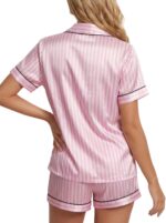 LYANER Women's Satin Silky Pajamas Set Short Sleeve Button Shirt with Shorts Pjs Sleepwear Loungewear - Image 6