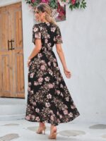 Simplee Women's Boho Floral Maxi Dress Flowy Casual V Neck Short Sleeve Wedding Guest Holiday Beach Long Dress - Image 5