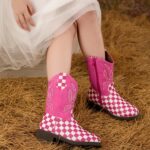 kkdom Girls Cowgirl Boots Mid Calf Square Toe Western Boot for Kids Glitter Cowboy Boot Riding Shoes for Toddler Little Big Girls - Image 3