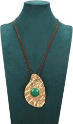 Boho Necklace for Women, Long Chunky Leather Hammered Pendant Adjustable Handmade Jewelry - Image 3