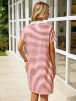 Glamaker Women T Shirt Summer Dress Casual Business Mini Loose V-Neck Short Sleeve Striped Dresses Pockets 2025 Trendy - Image 6