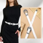 VONMELLI Western Leather Belts for Women Jeans Dress Cowgirl Thin Ladies Belt with Double Sliver Buckle - Image 3