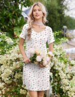 Ekouaer Nightgowns for Women Lace Trim Night Gown Short Sleeve Sleep Shirts Ruffle Sleepwear V Neck Pleated Sleep Dress - Image 4