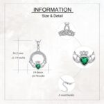 Irish Claddagh Necklace Sterling Silver Green Heart Zircon Trinity Celtic Knot Necklace Irish Claddagh Jewelry Gift for Women - Image 6
