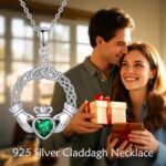 Irish Claddagh Necklace Sterling Silver Green Heart Zircon Trinity Celtic Knot Necklace Irish Claddagh Jewelry Gift for Women - Image 7