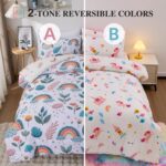 Btargot Lightweight Soft 3 Piece Rainbow Comforter Set with 2 Pillow Covers, Cartoon Leaves Flowers Bedding Set for Girls Boys Kids, Twin Green - Image 3