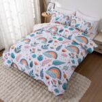 Btargot Lightweight Soft 3 Piece Rainbow Comforter Set with 2 Pillow Covers, Cartoon Leaves Flowers Bedding Set for Girls Boys Kids, Twin Green - Image 4