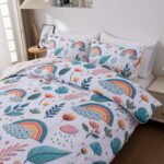 Btargot Lightweight Soft 3 Piece Rainbow Comforter Set with 2 Pillow Covers, Cartoon Leaves Flowers Bedding Set for Girls Boys Kids, Twin Green - Image 5