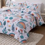 Btargot Lightweight Soft 3 Piece Rainbow Comforter Set with 2 Pillow Covers, Cartoon Leaves Flowers Bedding Set for Girls Boys Kids, Twin Green - Image 6