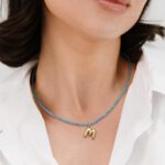 KissYan Beaded Initial Necklace, 14K Gold Plated Bubble Letter Pendant Rainbow Gemstone Choker Colorful Summer Beach Jewelry for Women Girls - Image 4