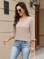 TICTICMIMI Womens Tops 3/4 Sleeve T-Shirts V Neck Cute Tunic Tops Basic Tees Blouses Loose Fit Pullover Summer Clothes - Image 4