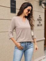TICTICMIMI Womens Tops 3/4 Sleeve T-Shirts V Neck Cute Tunic Tops Basic Tees Blouses Loose Fit Pullover Summer Clothes - Image 5