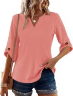 Kistore Womens 3/4 Length Sleeve Tunic Tops Dressy Casual V Neck Shirts Trendy Flowy Tees - Image 3