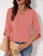 Kistore Womens 3/4 Length Sleeve Tunic Tops Dressy Casual V Neck Shirts Trendy Flowy Tees - Image 4