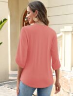Kistore Womens 3/4 Length Sleeve Tunic Tops Dressy Casual V Neck Shirts Trendy Flowy Tees - Image 5