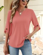 Kistore Womens 3/4 Length Sleeve Tunic Tops Dressy Casual V Neck Shirts Trendy Flowy Tees - Image 6