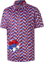 Mens Golf Shirt Short Sleeve Dry Fit Print Moisture Wicking Performance Patterns Collared Polo Shirt - Image 2