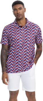 Mens Golf Shirt Short Sleeve Dry Fit Print Moisture Wicking Performance Patterns Collared Polo Shirt - Image 3