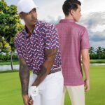 Mens Golf Shirt Short Sleeve Dry Fit Print Moisture Wicking Performance Patterns Collared Polo Shirt - Image 4