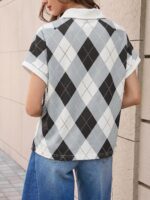 Tankaneo Womens Striped Polo Shirts Summer Short Sleeve Rugby Shirt Oversized Cotton Collared Casual Loose Cropped Tee Tops - Image 3
