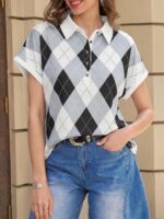 Tankaneo Womens Striped Polo Shirts Summer Short Sleeve Rugby Shirt Oversized Cotton Collared Casual Loose Cropped Tee Tops - Image 4