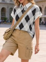 Tankaneo Womens Striped Polo Shirts Summer Short Sleeve Rugby Shirt Oversized Cotton Collared Casual Loose Cropped Tee Tops - Image 7