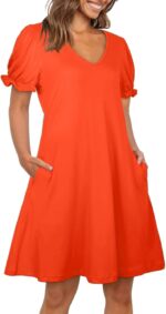 Aloodor Women's Casual Dresses Short Sleeve V-Neck Dress with Pockets - Image 3
