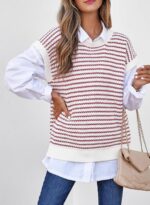 EVALESS Women's Sweater Vest Striped Pullover Tank Top Round Neck Cap Sleeve Lightweight 2026 Summer Casual Clothes - Image 3