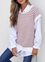 EVALESS Women's Sweater Vest Striped Pullover Tank Top Round Neck Cap Sleeve Lightweight 2026 Summer Casual Clothes - Image 4