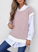 EVALESS Women's Sweater Vest Striped Pullover Tank Top Round Neck Cap Sleeve Lightweight 2026 Summer Casual Clothes - Image 5