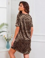 Ekouaer Womens Nightgowns Satin Silk Nightgown Loose Sleepwear Casual Nightshirt Short Sleeve Sleep Dress Leopard Medium - Image 5