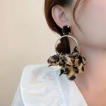 Leopard Print Fabric Large Circle Statement Dangle Earrings for Women Lady Party Jewelry - Image 5