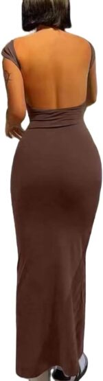 AYWA Womens Sexy Backless Maxi Dress Casual Bodycon Boat Neck Short Sleeve Party Club Long Dresses - Image 2
