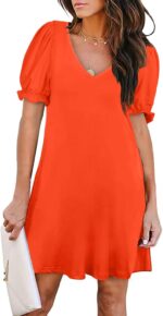 Aloodor Women's Casual Dresses Short Sleeve V-Neck Dress with Pockets - Image 2