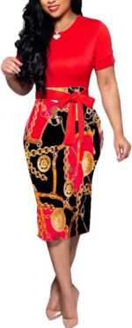 BOGURST Women Midi Bodycon Dress Work Casual Cute Floral Prints Pencil Dresses - Image 2