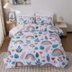 Btargot Lightweight Soft 3 Piece Rainbow Comforter Set with 2 Pillow Covers, Cartoon Leaves Flowers Bedding Set for Girls Boys Kids, Twin Green - Image 2