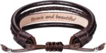 Btysun Father s Day Gift Ideas, Graduation Gifts for Men Him Teen Stocking Stuffers Mens Leather Bracelet Boyfriend Son Adjustable Brown Mens Jewelry with Inspirational Message - Image 2