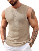 COOFANDY Mens Casual Knitted Tank Tops Crew Neck Sleeveless Muscle T Shirts Summer Beach Tops - Image 2