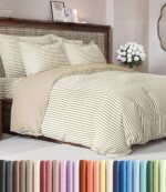 Duvet Cover Queen Size Set - Extra Soft Queen Size Duvet Cover 90 x 90 with 2 Pillow Shams - Hotel Luxury Easy Care & Fade Free w/Zipper Closures & Ties - Comfy Breathable Bedding Set (Beige Stripes) - Image 2