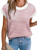 EVALESS Women's Sweater Vest Striped Pullover Tank Top Round Neck Cap Sleeve Lightweight 2026 Summer Casual Clothes - Image 2