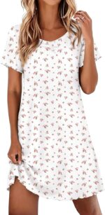 Ekouaer Nightgowns for Women Lace Trim Night Gown Short Sleeve Sleep Shirts Ruffle Sleepwear V Neck Pleated Sleep Dress - Image 2