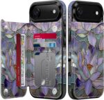 FUNMIKO for iPhone 17 Air Wallet Case with Card Holder, RFID-Blocking, Military-Grade Protection & UV-Printed Artwork, Magnetic Closure with Leather Kickstand - Dreamy Lotus - Image 2