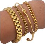 Giovanchi Gold Bracelets for Women, 14K Gold Plated Chunky Cuff Bracelet Gold Bangles Bracelet for Women Trendy Beaded Bracelet Stack Jewelry Gifts - Image 2