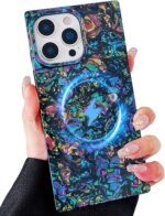Glitter Magnetic for iPhone 16 Pro Case Rectangle, Compatible with Magsafe, Luxury Sparkle Seashell Abalone Pearl Colorful Cute Case, Women Girly Glossy Soft Slim Phone Cover, 6.3 inch - Image 2
