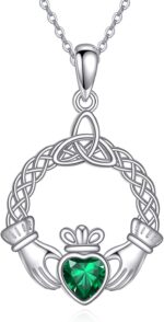 Irish Claddagh Necklace Sterling Silver Green Heart Zircon Trinity Celtic Knot Necklace Irish Claddagh Jewelry Gift for Women - Image 2