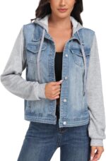 J.Corrine Women's Classic Casual Hooded Denim Jacket Drawstring Vintage Washed Jean Jacket Sweatshirt with Pockets - Image 2