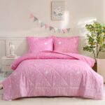 JSD Gradient Pink Stars Kids Comforter Set Full Size, 3 Piece Space Theme Girls Printed Microfiber Bedding Set, Machine Washable - Image 2