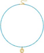 KissYan Beaded Initial Necklace, 14K Gold Plated Bubble Letter Pendant Rainbow Gemstone Choker Colorful Summer Beach Jewelry for Women Girls - Image 2