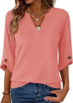 Kistore Womens 3/4 Length Sleeve Tunic Tops Dressy Casual V Neck Shirts Trendy Flowy Tees - Image 2