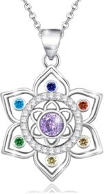 Lotus Necklace for Women Sterling Silver Chakra Flower Pendant Necklace 7 Colorful CZ Lotus Necklace Rainbow Jewelry Birthday Valentine's Day Gifts - Image 2